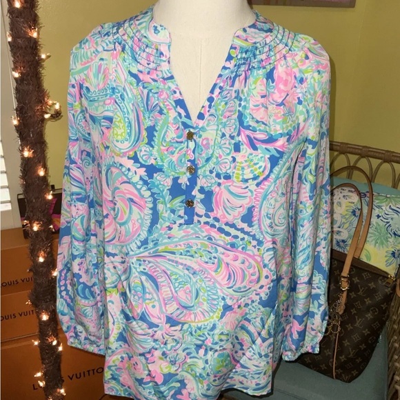 Lilly Pulitzer NWT Elsa Silk Top Dream Team Size XXS - Picture 5 of 10